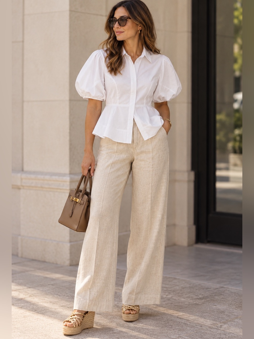 Zara White Puff-Sleeve Peplum Shirt